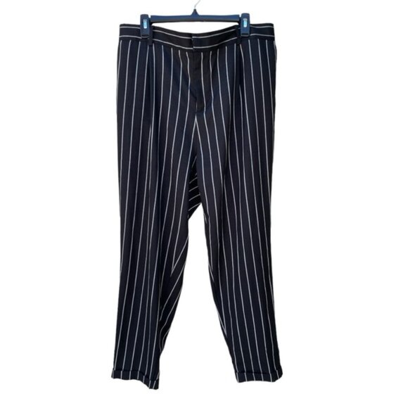 Forever 21 Women’s Relax Fit Pleated Black Pinstripe High Waist Trouser Sz 2X - Picture 1 of 13